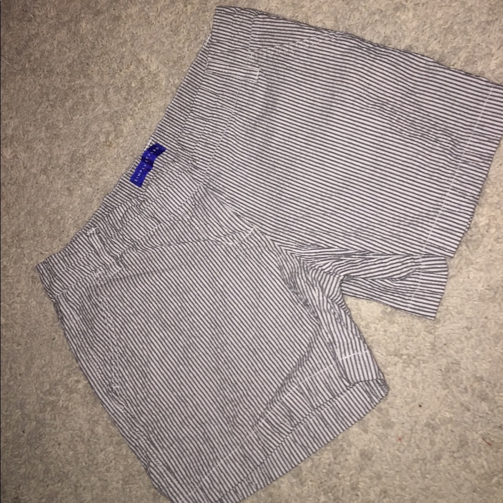 Seersucker blue and white striped shorts